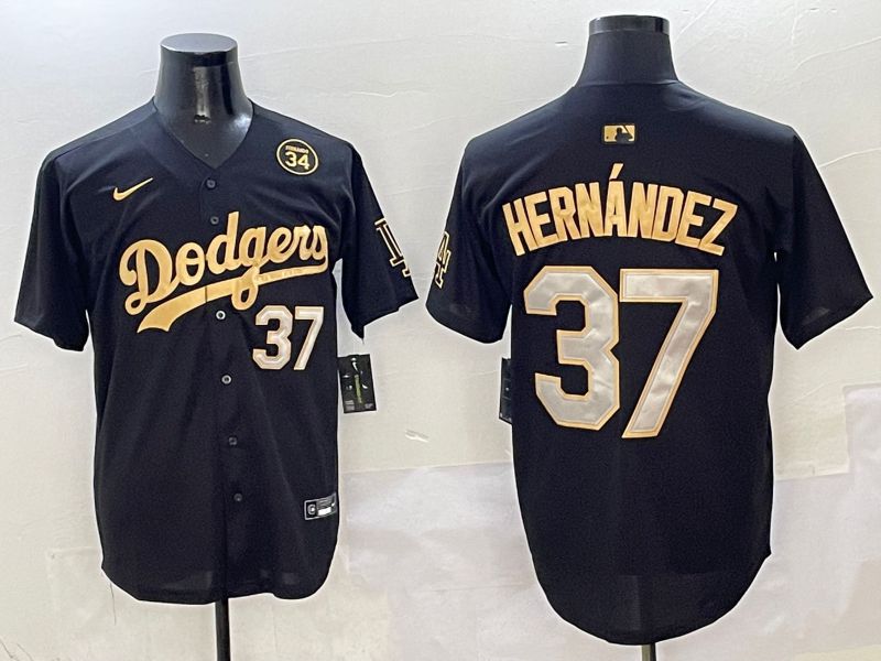 Men Los Angeles Dodgers 37 Hernandez Black Gold Game Nike 2025 MLB Jersey style 5